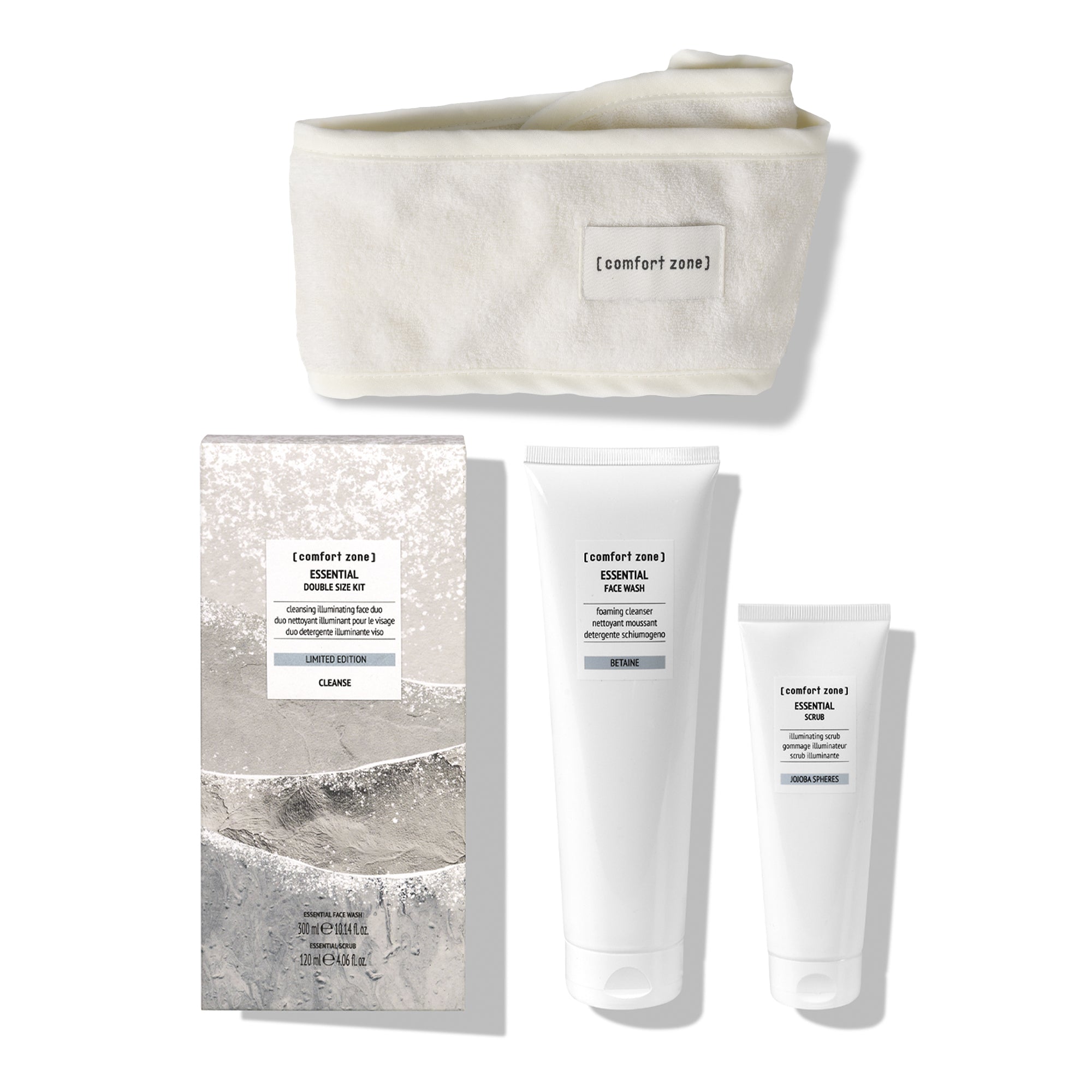 Comfort Zone: ESSENTIAL CLEANSING EXFOLIATING KIT  Detergente e scrub viso formato doppio con fascia -Cleansing
